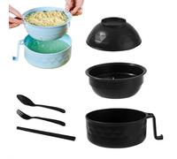 HFSAZJ Microwave Ramen Bowl, 38 oz Microwave Ramen Bowl with Lid, Noodles Bowls with Spoon Chopsticks Fork, Instant Cooking Essentials for College Dorm Room (Black 1set)