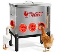 Hfshimlux Automatic Chicken Feeder 50 LB Large Capacity with Window 8 Feeding Ports & Buckle Lock Lid and Adjustable Height Stand Chicken Feeder for Chickens Geese Ducks & Poultry(Silver)