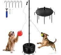 Hfshimlux Tetherball Set with Tetherball Ball and Rope 5-Prong Ground Anchor,20kg Water Weight Bag & Adjustable Height Pole Outdoor Backyard Lawn Park Rope Ball Game for Family Dogs (Black)