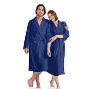 HFT Luxury Shawl Bathrobe 100% Egyptian Cotton Ultra Soft & Hotel Quality Men & Women Spa Robe Unisex Terry Towelling (Navy, L/XL)