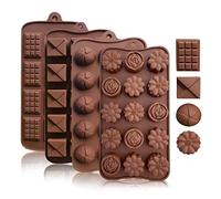 HFTJ Silicone Chocolate Molds, 4 Pack - Brown, Multiple Shapes, Reusable, Non-Stick, Food-Grade Silicone, Wide Temperature Range, Versatile Usage