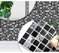 HFTJ Wall Tile Stickers, Black Grey Marble Stone Effect Mosaic Tile Stickers for Bathroom Kitchen, Self-Adhesive Square Waterproof Oil-Proof Wall Art Stickers 20 Pieces 4" x 4"(10cm x10cm)