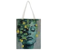 HFTOUJEQ Emerald Fragmented Muse 01 Canvas Tote Bag, Reusable Eco-Friendly Shopping Grocery Bag, Casual Fashion Shoulder Handbag, Versatile Stylish Bag for Outdoor Activities, 38x46CM