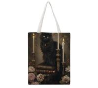 HFTOUJEQ Floral Literary Black Cat (2) 03 Canvas Tote Bag, Reusable Eco-Friendly Shopping Grocery Bag, Casual Fashion Shoulder Handbag, Versatile Stylish Bag for Outdoor Activities, 38x46CM