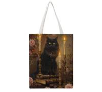 HFTOUJEQ Floral Literary Black Cat (2) 04 Canvas Tote Bag, Reusable Eco-Friendly Shopping Grocery Bag, Casual Fashion Shoulder Handbag, Versatile Stylish Bag for Outdoor Activities, 38x46CM