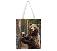 HFTOUJEQ Forest Bear With Beer Tankard 04 Canvas Tote Bag, Reusable Eco-Friendly Shopping Grocery Bag, Casual Fashion Shoulder Handbag, Versatile Stylish Bag for Outdoor Activities, 38x46CM