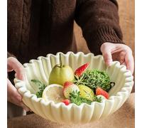 HFWDGTAO 10 Inch Decorative Ceramic Bowl Set, White Scalloped Design, Large and Small Bowls for Fruit, Keys, Coffee Table, Entryway, Kitchen Counter Ceramic Fruit Basket (Retro, 10 Inch)