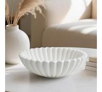 HFWDGTAO Large Decorative Bowl, White Ceramic Fruit Bowl for Kitchen Counter, Key Bowls for Entryway Table, Modern Coffee Table Home Decor, Scalloped Handmade Artwork White 9.6 inches