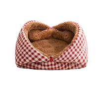 HFYRBDKSPI Foldable Cat Bed Soft Plush Cushion Winter Warm Enclosed Sleeping House for Indoor Cats And Small Dogs,Red,M