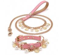 HFYRBDKSPI Pearl Dog Collar And Leash Set for Small Dogs And Cats, Adjustable Elegant Dog Jewelry Accessories,Pink,S