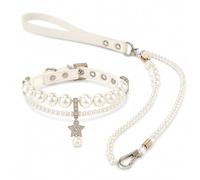 HFYRBDKSPI Pearl Dog Collar And Leash Set for Small Dogs, Rhinestone Star Beaded Puppy Necklace for Teacup/Puppies/Kitten/Small Pet,White,S