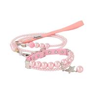 HFYRBDKSPI Pearl Dog Collar And Leash Set for Small Dogs, Rhinestone Star Beaded Puppy Necklace for Teacup/Puppies/Kitten/Small Pet,Pink,M