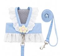HFYRBDKSPI Step in Dog Harness And Leash Set, Cute Flower Adjustable Harness for Small Sized Dogs Cats Walks Parties And Photoshoots,Blue,L