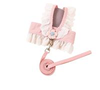 HFYRBDKSPI Step in Dog Harness And Leash Set, Cute Flower Adjustable Harness for Small Sized Dogs Cats Walks Parties And Photoshoots,Pink,L