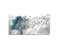 HFYSUIKAS Abstract Blue Trees and Butterfly Canvas Painting Tree Landscape Poster and Prints Nordic Pictures for Home Wall Art Decor(45x90cm(18x35inch)/Unframed)