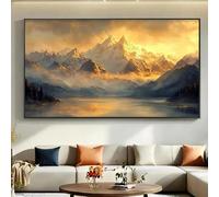 HFYSUIKAS Coastal Sunset Golden Mountain Canvas Painting Snow Mountain Forest Wall Poster Prints Ocean Seascape Modern Home Decor(65x130cm(26x52inch)/Inner Frame)
