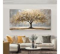 HFYSUIKAS Giclee Artwork Tree of Life with Gold Leaves Canvas Wall arts, Autumn Landscape Print Posters, Gold and Beige, Home Decor(35x70cm(14x28inch)/Unframed)