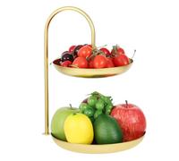 HFYZZ 2 Tier Fruit Basket Cake Stand Metal Gold Fruit Bowls Decorative Cake Stand for Kitchen Decoration Vegetables Fruit Snacks Office Kitchen Storage Baskets 17/20 cm