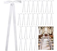 HFYZZ 24 Pcs Large Wedding Aisle Ribbon Bows with Long Tails -10 x 35.8 Inch Ceremony Pew Ribbon Bows Decorations for Wedding Bridal Shower Reception Church Bench