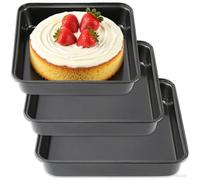 HFYZZ Square Casserole Dish, Set of 3, Stainless Steel Brownie Cake Mould, Square with Non-Stick Coating, Black Square Baking Mould for Cakes, Lasagna Casseroles, Easy to Clean