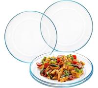 HFZCV 4 Pack Glass Dinner Plates, Clear Tempered Glass Plates, Sleek Round Serving Dinnerware for Pasta, Salad, Dishwasher & Microwave Safe (25 cm)
