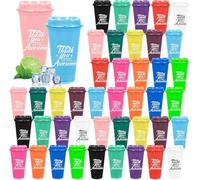 HFZCV 42 Pcs Reusable Plastic Cups with Lids 470ml, Glitter Plastic Tumblers Cold Coffee Travel Mug Pack, Bulk Party Drinkware for School Office Home Picnic(Bright Colors)