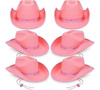 HFZCV 6 Pieces Pink Cowboy Hat, Studded Cowboy Hat Costume, Cowgirl Hats Party Pack, Texan CowboyParty Supplies, Western CowboyParty Accessories for Adults, Adult Size - Pink
