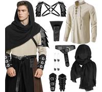 HFZCV 7 Pcs - Men's Renaissance Costume Viking Medieval Pirate Armor & Bracers Set LARP, Renaissance Fair Outfit, Halloween Cosplay (L)