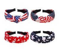 HFZRZFH 4Pcs Patriotic Knotted Headband Women,Usa Flag Headband for Girls Hair,Red White and Blue Accessories,Team Usa Womens Headband