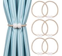 HFZRZFH 6 Pack Grey Magnetic Curtain Tiebacks with Decorative Pearl, 18.9 inch Curtain Holdbacks for Drapes, Strong Magnet Curtain Holders for Window Treatments, Home and Office Decor (Champagne)