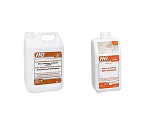 HG 110500100 5L Protective Coating Satin Gloss Finish & 115100106 Shine Restoring Tile Cleaner 1L - Concentrated Mopping Cleaner - for All Types of Tile Floors