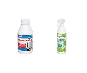 HG 476030106 Shield 250 ml Shower Protector-Against Scale and Dirt-for All Materials-Simple to Apply & 147050106 Shower & Washbasin Spray Safe and Quick Shower Cleaner for Daily Use, Classic, 500ml