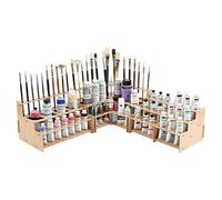 HG Art Concepts Mezzo Artist Brush and Paint Tube Organizer Rack Set 3 Pieces - Wood Grain Laminate Multi-Layer Storage Display Stand for Paintbrushes, Oil & Acrylic Paints