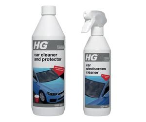 HG Car Cleaner and Protector, The Car Washing Shampoo with Wax, for Shine & Protection, Highly Concentrated 2-In-1 Protective Wash - 1 Litre (238100106) & Car Windscreen Cleaner - 500ml (231050106)