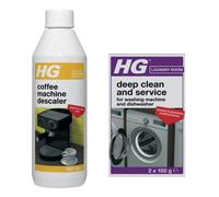 HG Coffee Machine Descaler, Prevents Blockages, Biodegradable & Odourless Citric Acid Formula - 500ml + HG Deep Clean for Washing Machines, Dishwashers & Descaler for Laundry & More, 2 x 100g