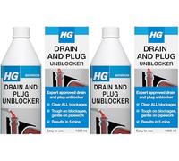 HG Drain and Plug Unblocker - Fast Acting Drain Cleaner for Sinks, Pipes & Shower Traps - 1L (Pack of 2)