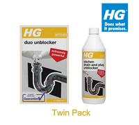Hg Kitchen Drain And Plug Unblocker 1 Litre + Hg Duo Unblocker 1 Litre (Twin Pack)