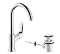 Hansgrohe Basin Mixer Tap Logis Single lever 210 with Swivel Spout and Pop-up Waste Set