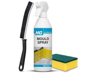 H'G Mould Spray Bathroom 500ml with Cleaning Brush & Scrub Sponge - Fast Acting Mould Remover for Bathroom Removes Brown & Black Mould Stains & Mildew from Tiles, Grout & Silicone Sealant