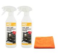 HG Oven Cleaner Spray (2X 500 ML)- Grill, BBQ Cleaner Degreaser- Burnt-on Food, Grease and Grime Cleaner- with Ultra Absorbent Microfibre Cleaning Cloth (Pack of 2)