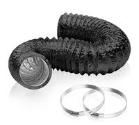 HG Power 150mm Air Ducting 2.5m Aluminium Foil with 2 Clamps for HVAC | 6 Inch Heat Resistant Vent Hose, Flexible pipe for Cooker Hood, Extractor Fan, Tumble Dryer, Air Conditioner, Black