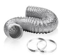 HG Power 150mm Air Ducting 5m Aluminium Foil with 2 Clamps for HVAC | 6 Inch Heat Resistant Vent Hose, Flexible pipe for Cooker Hood, Extractor Fan, Tumble Dryer, Air Conditioner, Silver