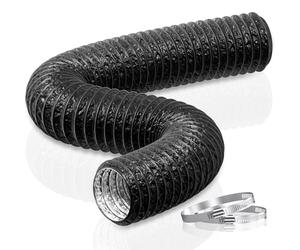HG Power 75mm Air Ducting Length 5m PVC with 2 Clamps for Tumble Dryer | Aluminium Flexible Ventilation Vent Hose for Extractor Fan, Diesel Heater, Hydroponics, Cooker Hood, Bathroom, Toilet, Black