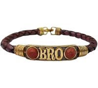HG TECHNO SERVICES Men's Braided Leather Lord Shiva Bracelet, Gold-Tone Accents, Brown
