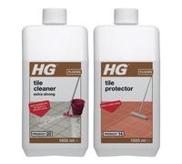 HG Tile Cleaner Extra Strong, Professional and Powerful Tile Cleaning Formula for Floor Tiles, Grease & Dirt Remover 1L + HG Tile Protector, for All Types of Stone Floor Tiles, Anti Slip Formula - 1L