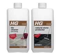 HG Tile Cleaner Extra Strong, Professional and Powerful Tile Cleaning Formula for Floor Tiles & More, Grease & Dirt Remover (1L) + HG Natural Stone Protector & Protection for Natural Stone & More - 1L
