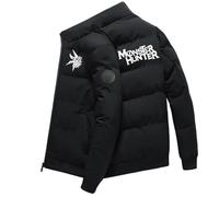 HGABSCKC Men Puffer Jacket Monst-er Hunt-er, Padded Down Jacket, Down Jacket for Hiking Travel(Black,XXL)