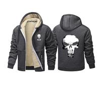 HGABSCKC Mens Tracksuit Pun.ish-er, Thick Warm Fleece Winter Sweatshirt with Hood, Windproof Zip Up Weatshirt, for Hiking Travelling(Dark Grey,M)