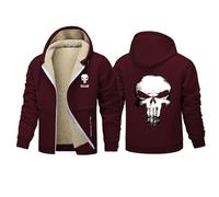 HGABSCKC Mens Tracksuit Pun.ish-er, Thick Warm Fleece Winter Sweatshirt with Hood, Windproof Zip Up Weatshirt, for Hiking Travelling(Claret,XXL)