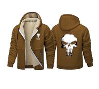 HGABSCKC Mens Tracksuit Pun.ish-er, Thick Warm Fleece Winter Sweatshirt with Hood, Windproof Zip Up Weatshirt, for Hiking Travelling(Brown,XL)